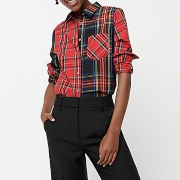 J. Crew Tops - J Crew Classic Fit Mixed Stewart Tartan Plaid Top